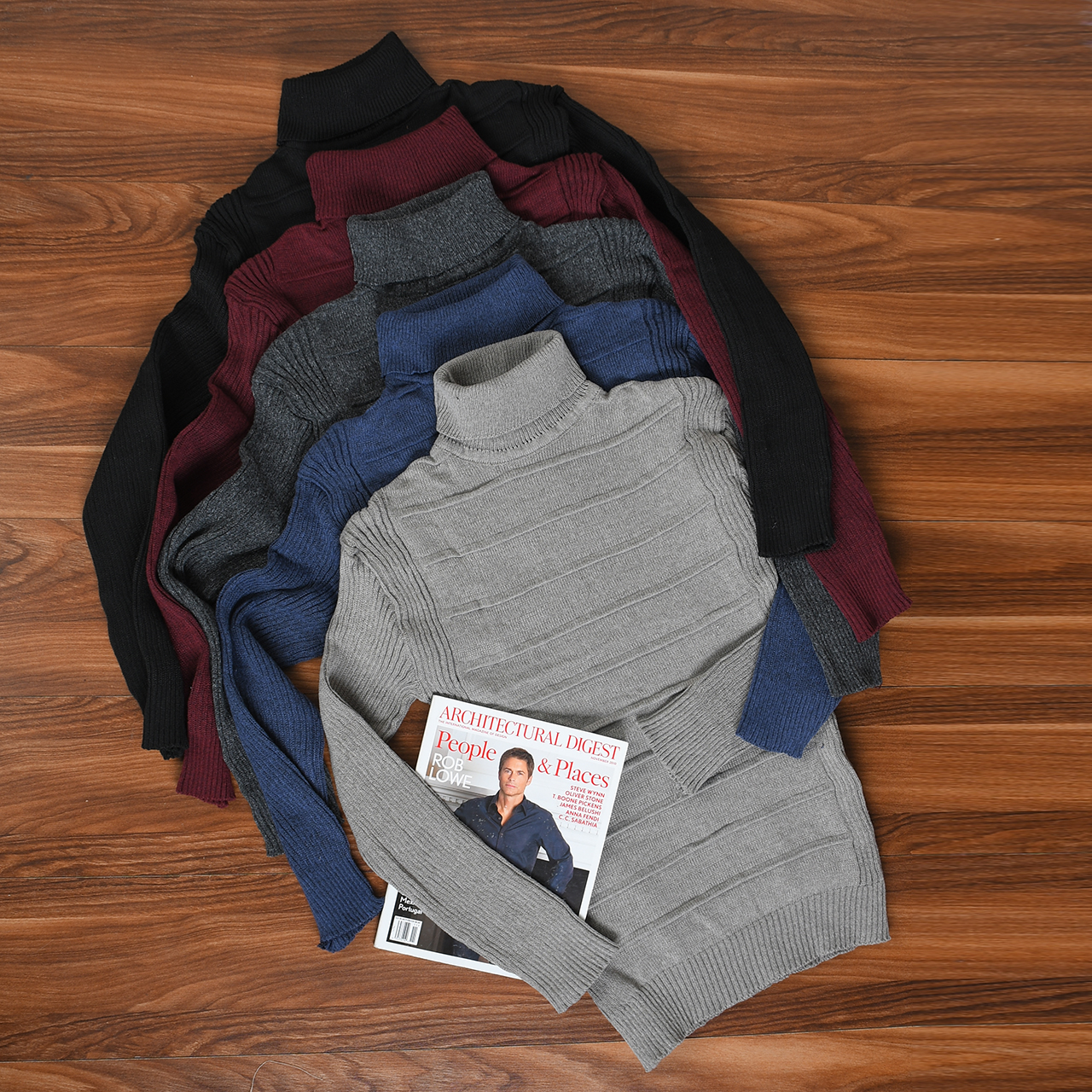 پلیور یقه اسکی کرم طرح کرکره ای مردانه مدلR10