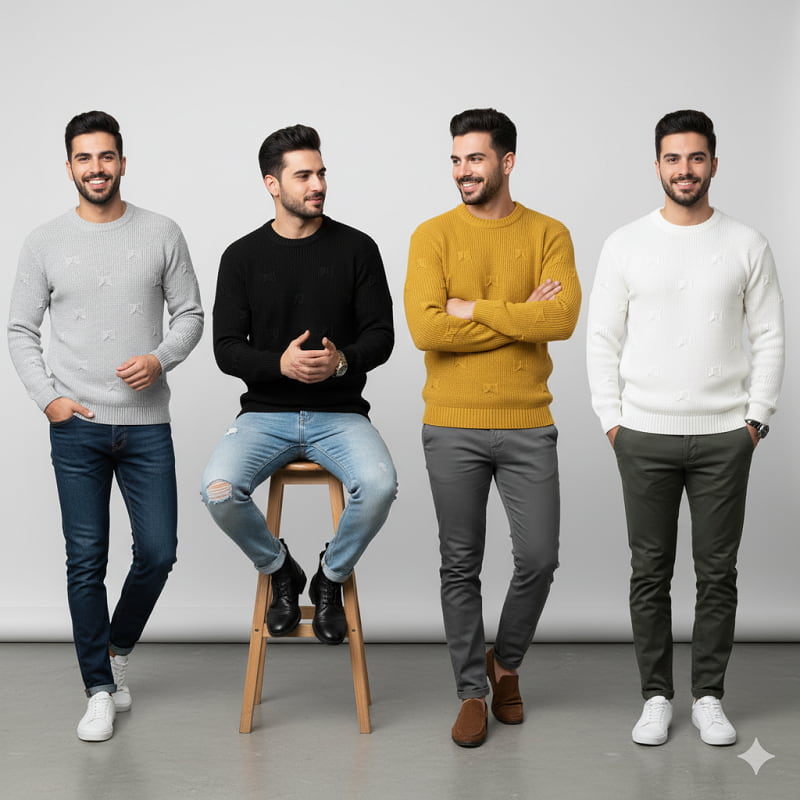 پلیور زاپ دار سفید مردانه مدلDeta