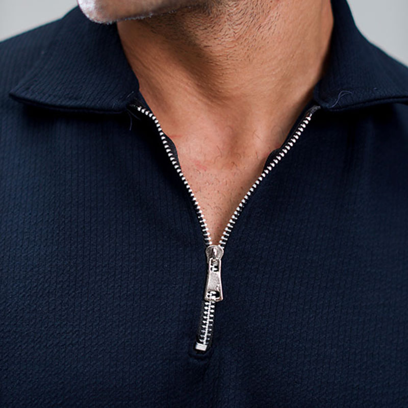 تیشرت مردانه یقه زیپ دار سرمه ای مدل Arban