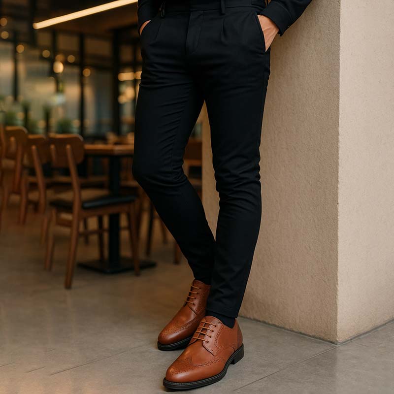 پکیج شلوار مشکی Migelکفش رسمی عسلی مدل Edvin