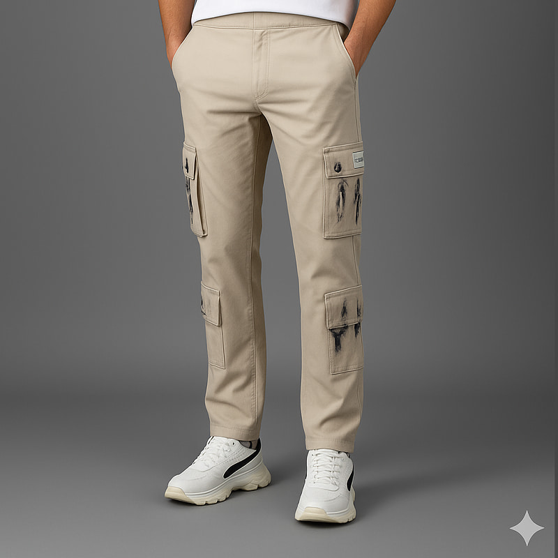 شلوار کارگو شش جیب پایین زیپ مدل sami-کرم