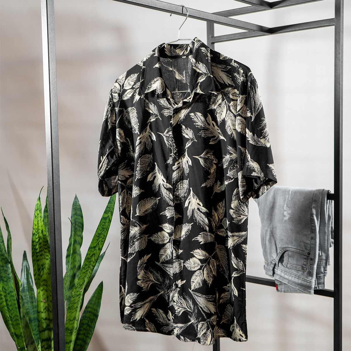 پیراهن هاوایی مردانه مشکی مدل Tinkal-